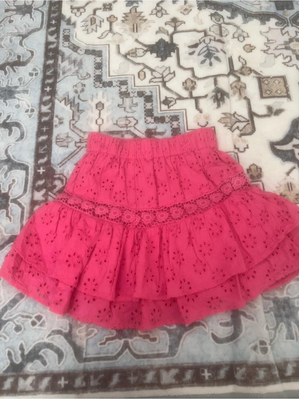 Pink Eyelet Tiered Mini Skirt